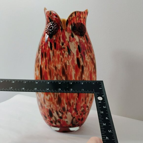 Murano Hand Blown Art Glass Owl Multicolor Vase, Colorful Bird-Shape Speckled - Picture 7 of 15